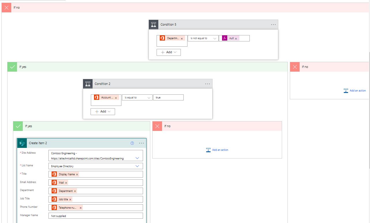 Power automate check to see if user account is active or if user has a department