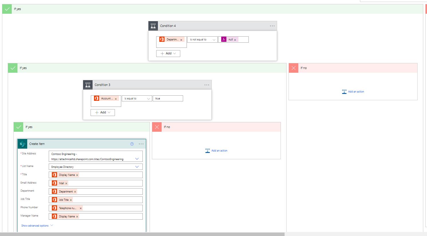 power automate flow showing conditional logic