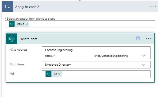 SharePoint connector delete items