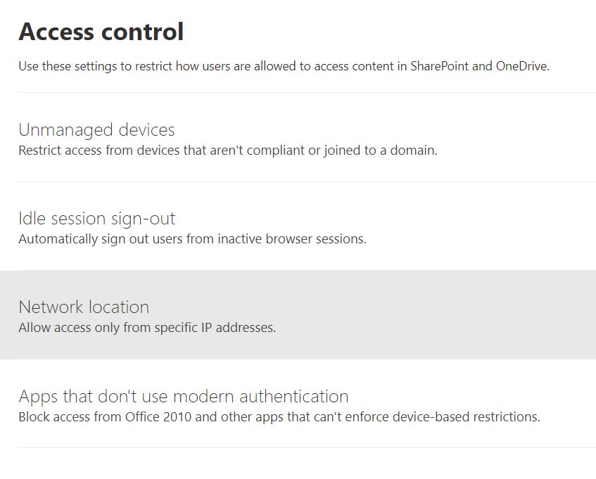 OneDrive SharePoint Access Control Settings