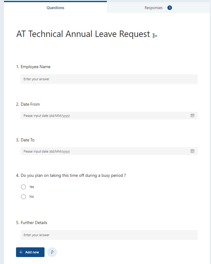 Microsoft Form Example form of annual leave request