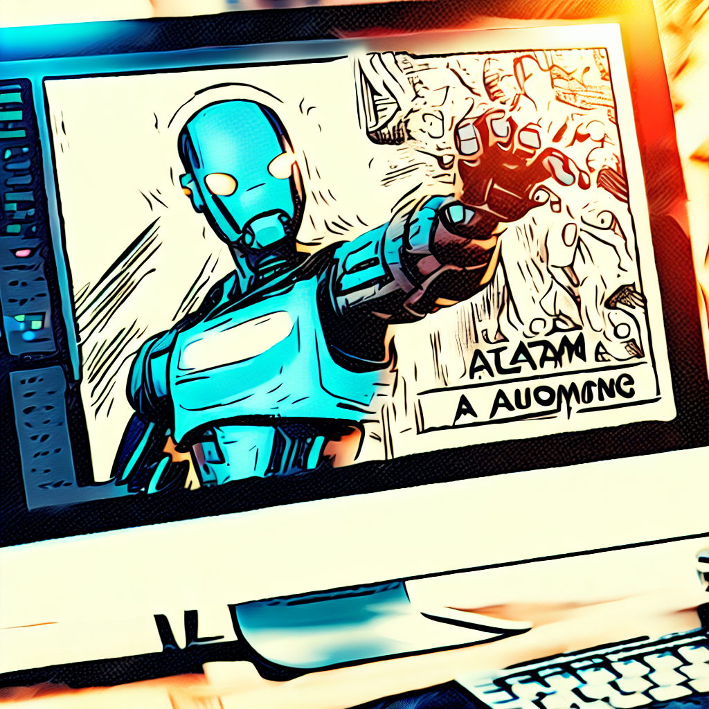 AI on a computer screen in comic book style