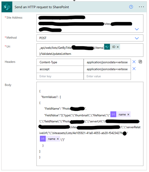 Link File Upload to Sharepoint list item using HTTP action power automate