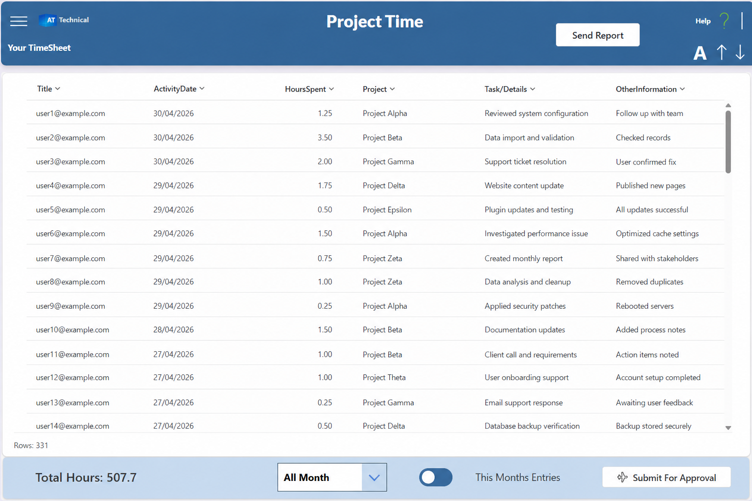 PowerApps Project Time Tracker - Personal Timesheet View