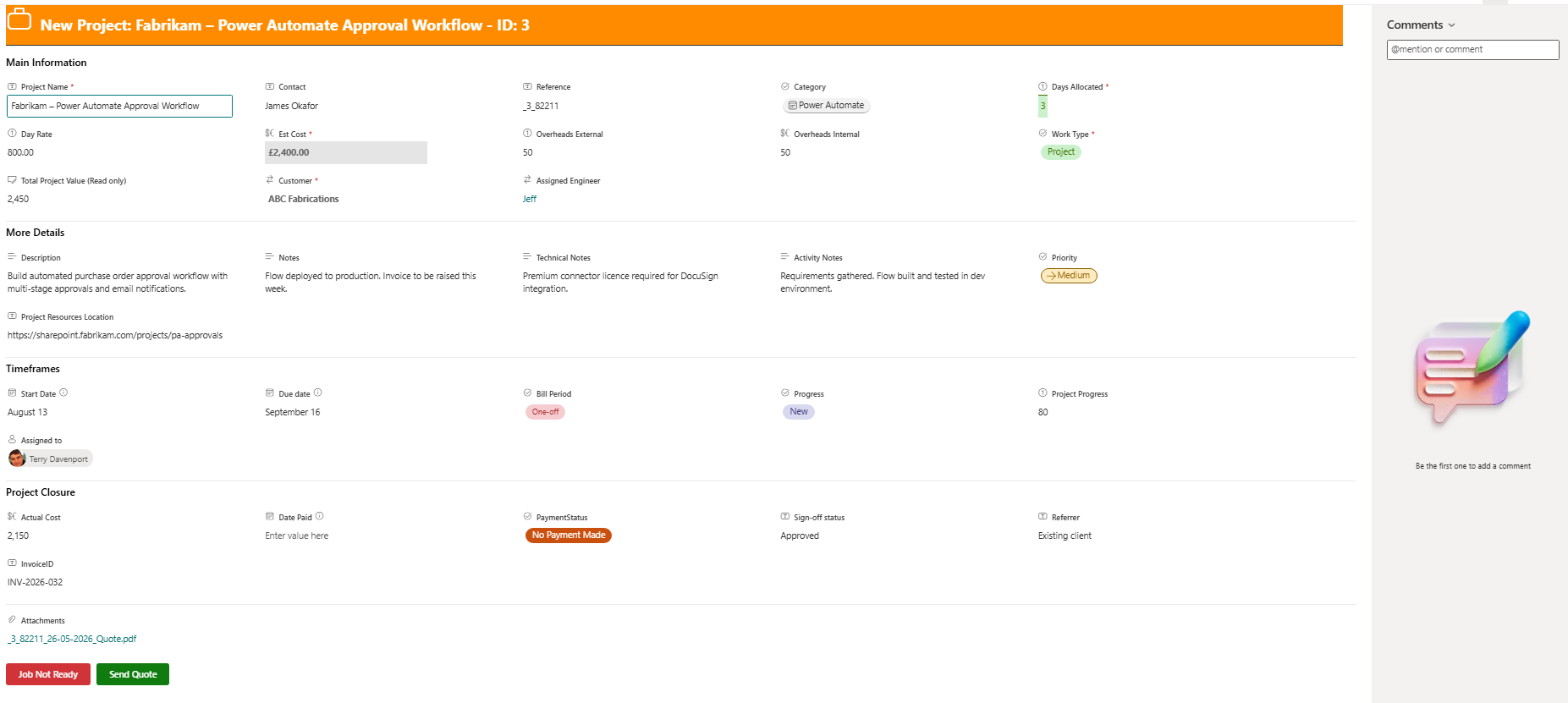 Job Management SharePoint List Edit Job Screen